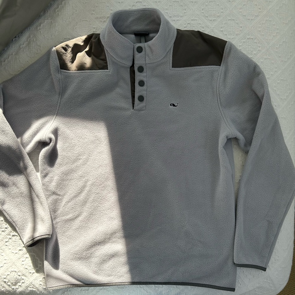 Mens vineyard vines fleece quarter 1/4 snap shep shirt pullover size Medium gray